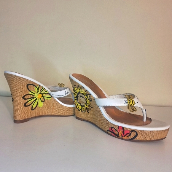 Coach Mattie Q060 Thong Platform Wedge Sandals Size 7.5 - Picture 1 of 12